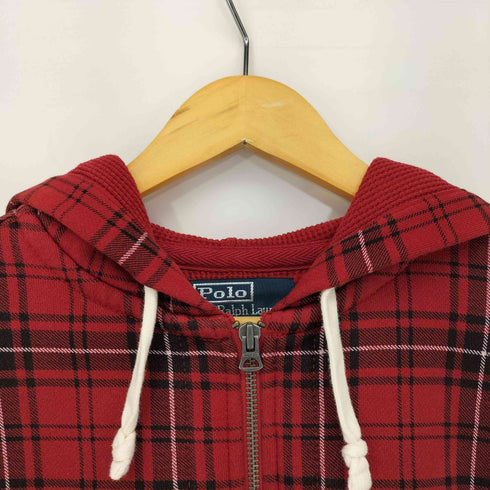 ポロバイラルフローレン Polo by RALPH LAUREN 90S ポニー刺繍 チェック ジップアップパーカー 裏地サーマル メンズ import:S