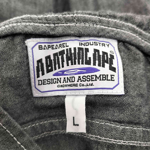 アベイシングエイプ A BATHING APE シャーク フード フラップポケット 猫目ボタン シャンブレー ワークシャツ メンズ JPN:L