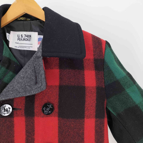 ショット Schott USA製 U.S. 740N PEAJACKET クレイジー チェック ナイロン ウール ピーコート メンズ US:38