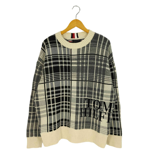 トミーヒルフィガー TOMMY HILFIGER ロゴプリント ミックスチェック クルーネック ニット メンズ import:M