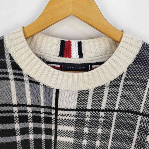 トミーヒルフィガー TOMMY HILFIGER ロゴプリント ミックスチェック クルーネック ニット メンズ import:M