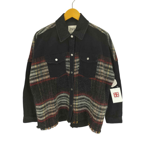 ザラ ZARA ツイード 切替 ブラックデニム スナップボタン シャツ ジャケット レディース import:S