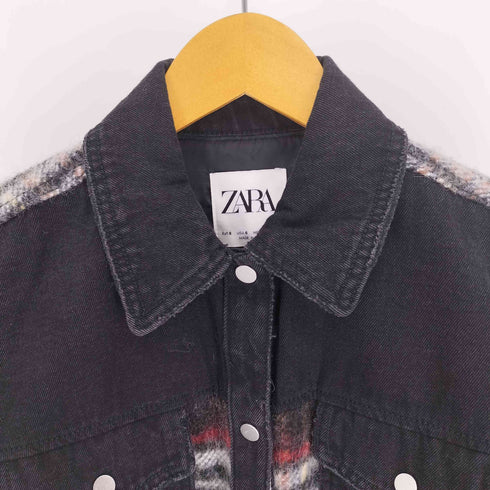 ザラ ZARA ツイード 切替 ブラックデニム スナップボタン シャツ ジャケット レディース import:S