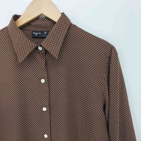 アニエスベー agnes b. PARIS ドット柄 サイドスリット S/S シャツ レディース