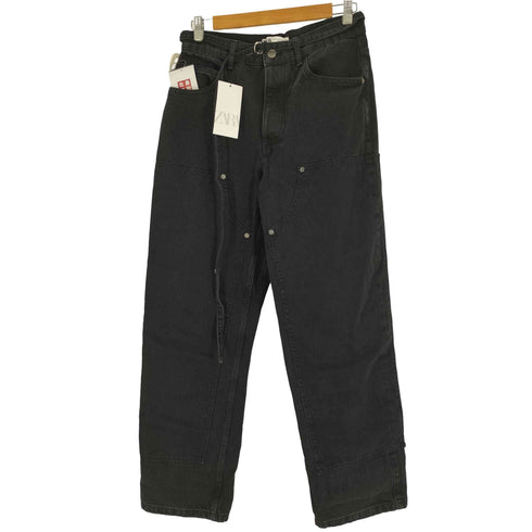ザラ ZARA 1995 DOUBLE KNEE ベルテッド ダブルニー ブラック デニム パンツ レディース 38