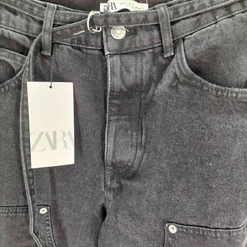 ザラ ZARA 1995 DOUBLE KNEE ベルテッド ダブルニー ブラック デニム パンツ レディース 38