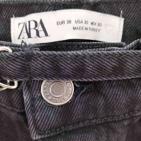 ザラ ZARA 1995 DOUBLE KNEE ベルテッド ダブルニー ブラック デニム パンツ レディース 38