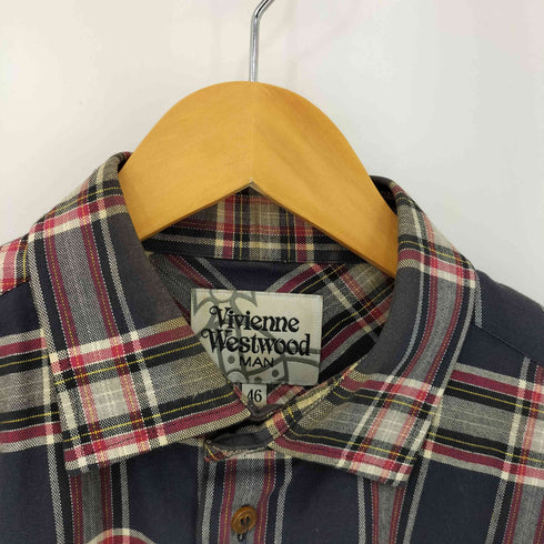ヴィヴィアンウエストウッドマン Vivienne Westwood MAN オーブロゴ刺繍 コットン チェック L/S シャツ メンズ EUR:46