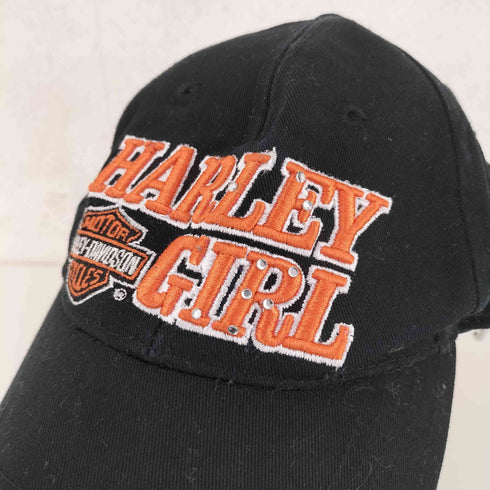 ハーレーダビッドソン HARLEY-DAVIDSON フロントロゴ刺繍キャップ ラインストーン ベルクロ girl Y2K レディース ONE SIZE