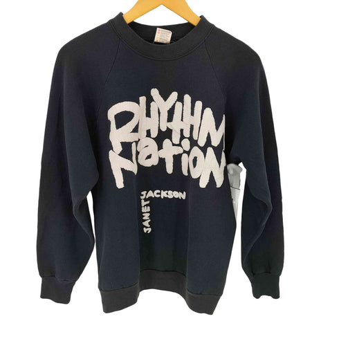 フルーツオブザルーム FRUIT OF THE LOOM 90S カナダ製 RHYTHM NATION 発泡プリント ラグラン スウェット ©コピーライト入り メンズ import:L