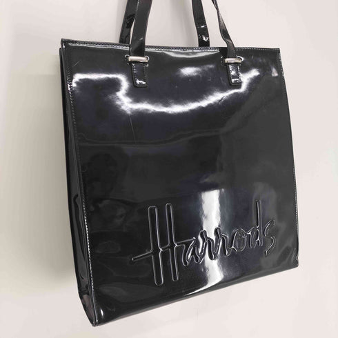 ハロッズ HARRODS ロゴ 凹凸 デザイン エナメル ハンド バック レディース