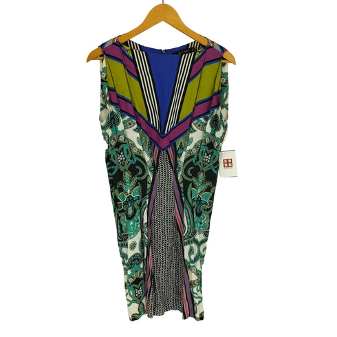 エトロ ETRO イタリア製 ペイズリー柄 総柄 切替 タック レーヨン ノースリーブ ワンピース レディース EUR:40