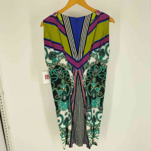 エトロ ETRO イタリア製 ペイズリー柄 総柄 切替 タック レーヨン ノースリーブ ワンピース レディース EUR:40