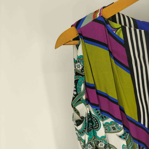 エトロ ETRO イタリア製 ペイズリー柄 総柄 切替 タック レーヨン ノースリーブ ワンピース レディース EUR:40
