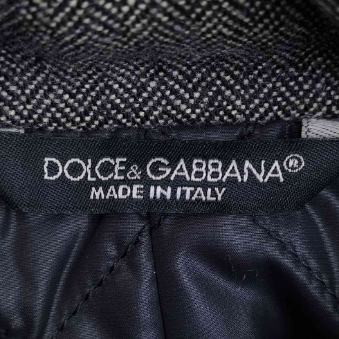 ドルチェアンドガッバーナ DOLCE&GABBANA パッチワークツイード & フェイクファー 切替 内側キルティング フーデットジャケット メンズ EUR:46