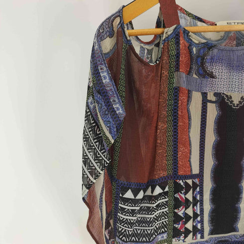 エトロ ETRO イタリア製 シワ加工 総柄 シアー レイヤード シルク ワンピース レディース EUR:40