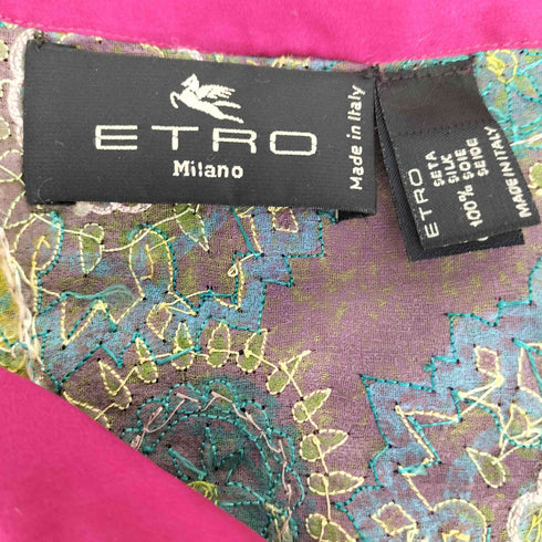 エトロ ETRO イタリア製 ペイズリー 総柄 ウール シルク フリンジ ストール レディース