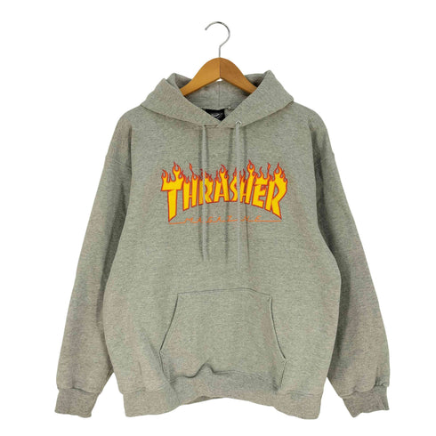 スラッシャー THRASHER ファイヤーパターン ロゴ プルオーバーパーカー メンズ import:M