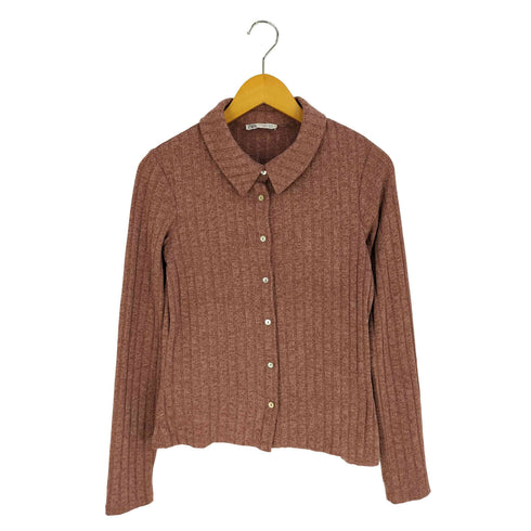 ザラ ZARA リブニット ポロ カーディガン レディース import:M