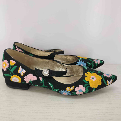 ケイトスペード Kate spade ポインテッドトゥ フラワー刺繍 ストラップシューズ レディース 6.5B