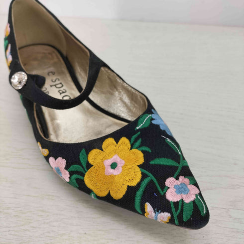 ケイトスペード Kate spade ポインテッドトゥ フラワー刺繍 ストラップシューズ レディース 6.5B