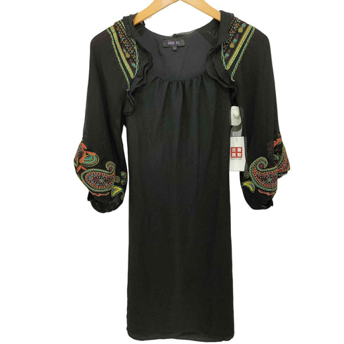 アナスイ ANNA SUI 刺繍デザイン 総シルク バルーンスリーブ チュニック ワンピース レディース S