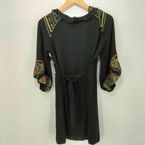 アナスイ ANNA SUI 刺繍デザイン 総シルク バルーンスリーブ チュニック ワンピース レディース S