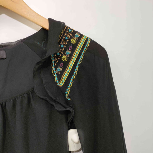 アナスイ ANNA SUI 刺繍デザイン 総シルク バルーンスリーブ チュニック ワンピース レディース S