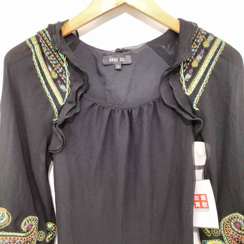 アナスイ ANNA SUI 刺繍デザイン 総シルク バルーンスリーブ チュニック ワンピース レディース S