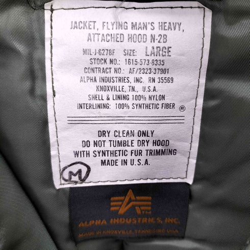 アルファインダストリーズ ALPHA INDUSTRIES USA製 N-2B フライトジャケット IDEALジップ メンズ LARGE