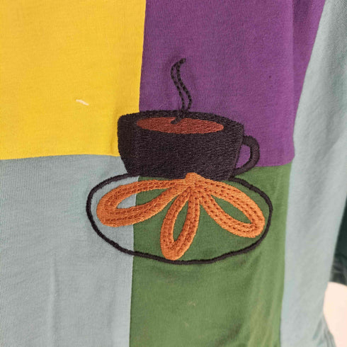 ホコモモラ Jocomomola 24SS CHURROS 刺繍入り配色パッチワークTシャツ レディース JPN:40