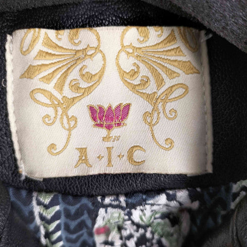 エーアイシー AIC. 本革 ダブルライダースジャケット 裏地総柄 レディース import:M
