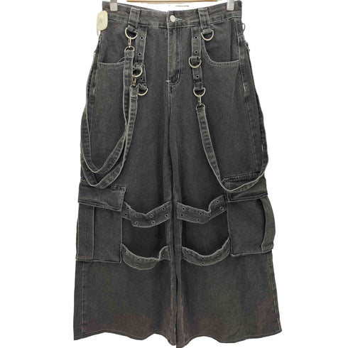 ROMWE ブラックデニム ボンテージパンツ レディース JPN:M