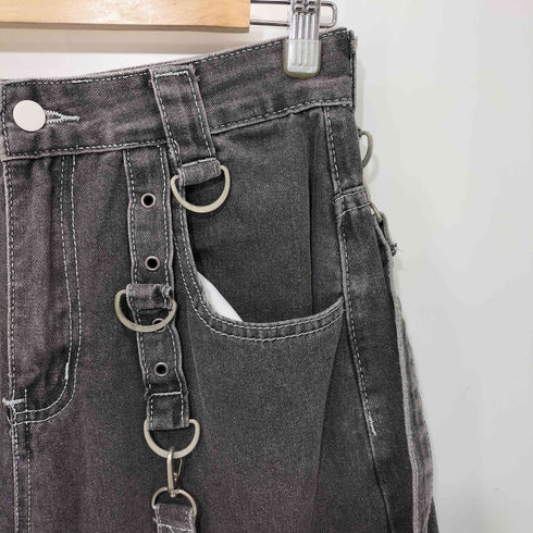 ROMWE ブラックデニム ボンテージパンツ レディース JPN:M