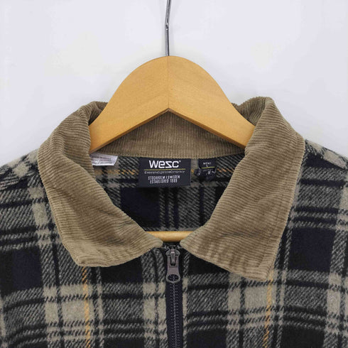 WESC NICK PLAID Fleece Shirt Jacket コーデュロイ 切替 チェック ジップアップ フリース ジャケット メンズ import:L