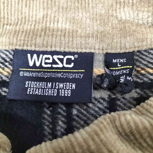 WESC NICK PLAID Fleece Shirt Jacket コーデュロイ 切替 チェック ジップアップ フリース ジャケット メンズ import:L