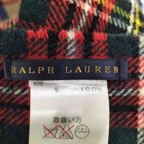 ラルフローレン RALPH LAUREN ポニー刺繍 チェック ウール フリンジ マフラー メンズ