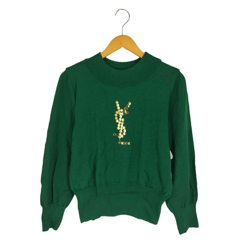 イヴサンローラン Yves Saint Laurent YSLロゴ ラインストーン 装飾 ウール モックネックニット レディース import:M