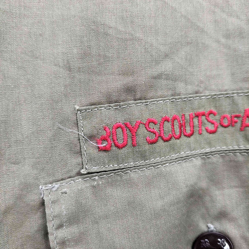 ボーイスカウトオブアメリカ BOY SCOUTS OF AMERICA 70-80S ロゴ刺繍 ノーカラー 開襟 S/S シャツ メンズ