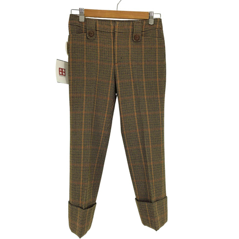 バーバリーロンドン BURBERRY LONDON カシミヤ混 千鳥格子 クルミボタン スラックス パンツ レディース 36