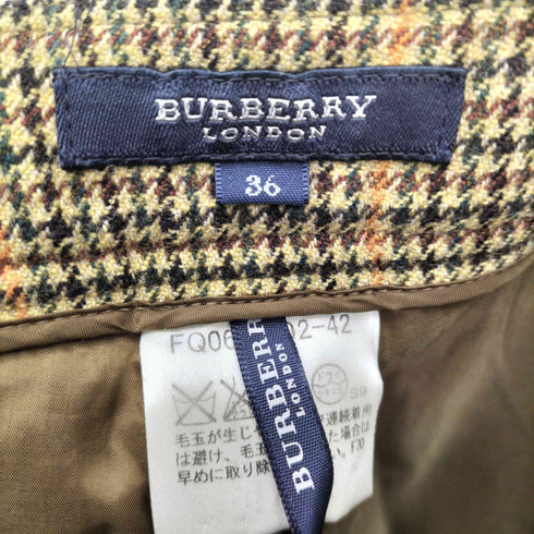 バーバリーロンドン BURBERRY LONDON カシミヤ混 千鳥格子 クルミボタン スラックス パンツ レディース 36