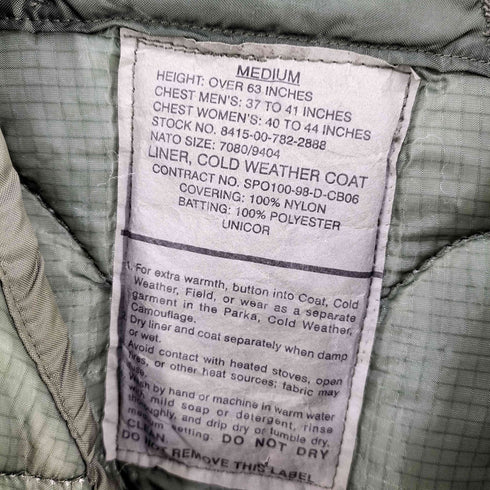 ユーエスアーミー U.S. ARMY 87年度会計 M-65 米軍 LINER COAT COLD WEATHER キルティング ライナー メンズ JPN:M