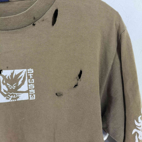 ステューシー Stussy USA製 old 紺タグ フロント袖プリント L/S TEE 穴ぼこ メンズ JPN:M