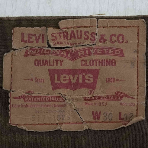 リーバイス Levis 83年製 USA製 517-1529 白タブ ボタン裏513刻印 42TALON タロン ブーツカット コーデュロイパンツ メンズ 30×32