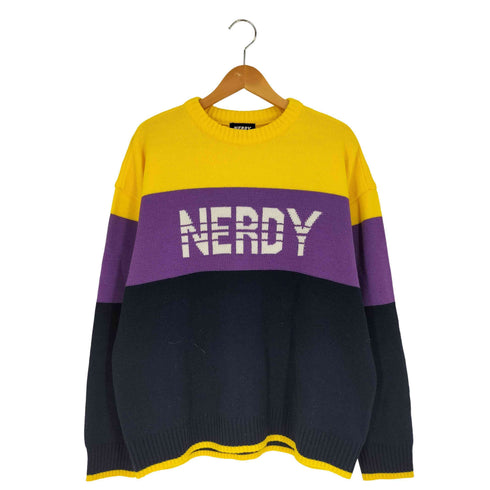 ノルディー nerdy フロントロゴ マルチカラー アクリルウール クルーネックニット メンズ import:M