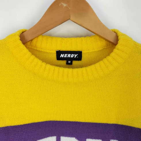 ノルディー nerdy フロントロゴ マルチカラー アクリルウール クルーネックニット メンズ import:M