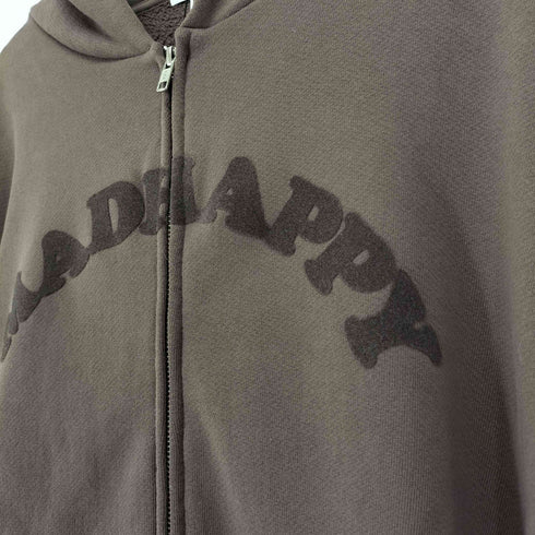 MADHAPPY. COOPER FLEECE ZIP UP HOODIE フロッキーロゴプリント ジップアップパーカー STREET メンズ