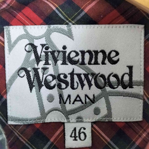 ヴィヴィアンウエストウッドマン Vivienne Westwood MAN オーブ刺繍 チェック半袖シャツ メンズ 46