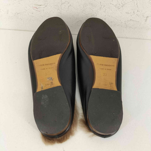 ファビオルスコーニ FABIO RUSCONI MADE IN ITALY ファーインナー ブラックレザーミュール レディース JPN:37