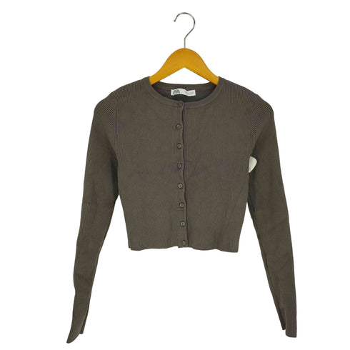 ザラ ZARA Cropped Ribbed Cardigan クロップド リブニットカーディガン レディース import:M